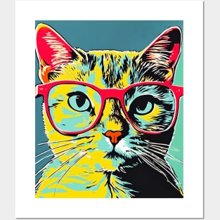 Cat With Glasses Posters and Art